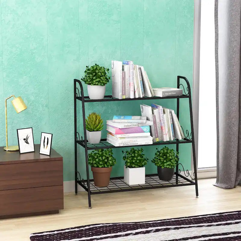 Costway Étagère Support à Fleurs à 3 Niveaux en Métal pour Pots de Plantes Porte-Plantes Présentoir