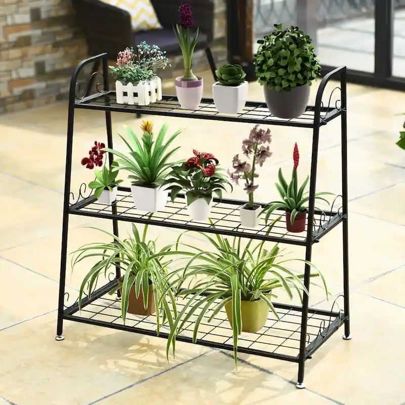 Costway Étagère Support à Fleurs à 3 Niveaux en Métal pour Pots de Plantes Porte-Plantes Présentoir