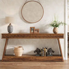 Table d'entrée extra longue de 180 cm, console étroite à 2 niveaux avec rangement - 180L x 30l x 80H cm