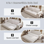Canapé convertible 3 en 1 King size Chesterfield, en velours/similicuir, avec clous décoratifs et accoudoirs arrondis