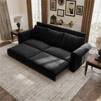 Canapé convertible 3 en 1 King size Chesterfield, en velours/similicuir, avec clous décoratifs et accoudoirs arrondis
