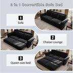 Canapé convertible 3 en 1 King size Chesterfield, en velours/similicuir, avec clous décoratifs et accoudoirs arrondis