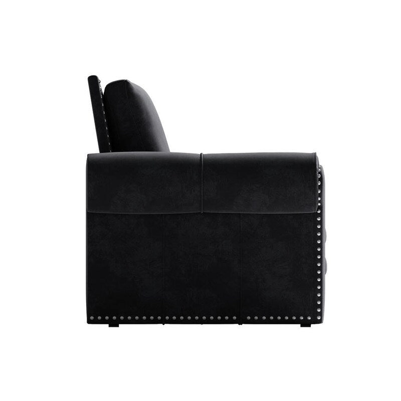Canapé convertible 3 en 1 King size Chesterfield, en velours/similicuir, avec clous décoratifs et accoudoirs arrondis