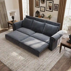 Canapé convertible 3 en 1 King size Chesterfield, en velours/similicuir, avec clous décoratifs et accoudoirs arrondis