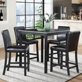 Ensemble de salle à manger 5 pièces, hauteur comptoir, en bois, avec table carrée et 4 chaises rembourrées
