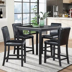 Ensemble de salle à manger 5 pièces, hauteur comptoir, en bois, avec table carrée et 4 chaises rembourrées