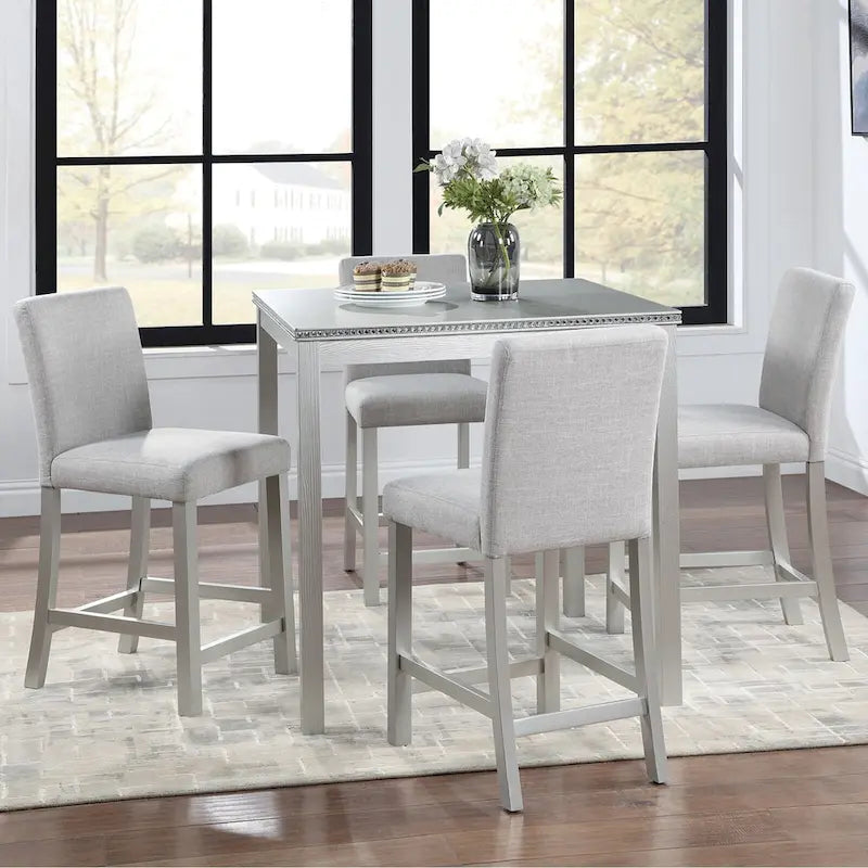 Ensemble de salle à manger 5 pièces, hauteur comptoir, en bois, avec table carrée et 4 chaises rembourrées