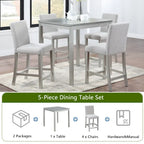 Ensemble de salle à manger 5 pièces, hauteur comptoir, en bois, avec table carrée et 4 chaises rembourrées