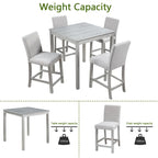 Ensemble de salle à manger 5 pièces, hauteur comptoir, en bois, avec table carrée et 4 chaises rembourrées