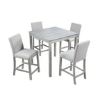 Ensemble de salle à manger 5 pièces, hauteur comptoir, en bois, avec table carrée et 4 chaises rembourrées