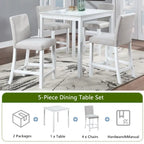 Ensemble de salle à manger 5 pièces, hauteur comptoir, en bois, avec table carrée et 4 chaises rembourrées