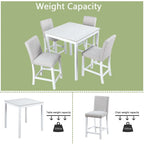 Ensemble de salle à manger 5 pièces, hauteur comptoir, en bois, avec table carrée et 4 chaises rembourrées