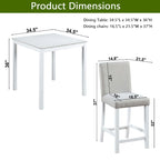 Ensemble de salle à manger 5 pièces, hauteur comptoir, en bois, avec table carrée et 4 chaises rembourrées