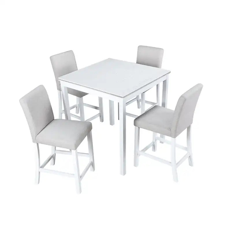 Ensemble de salle à manger 5 pièces, hauteur comptoir, en bois, avec table carrée et 4 chaises rembourrées