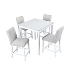Ensemble de salle à manger 5 pièces, hauteur comptoir, en bois, avec table carrée et 4 chaises rembourrées
