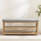 Banc multifonctionnel en bois massif avec étagères de rangement HUIMO 117 cm