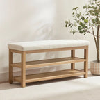 Banc multifonctionnel en bois massif avec étagères de rangement HUIMO 117 cm