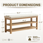 Banc multifonctionnel en bois massif avec étagères de rangement HUIMO 117 cm
