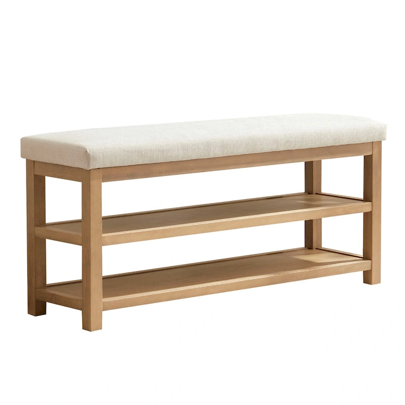 Banc multifonctionnel en bois massif avec étagères de rangement HUIMO 117 cm