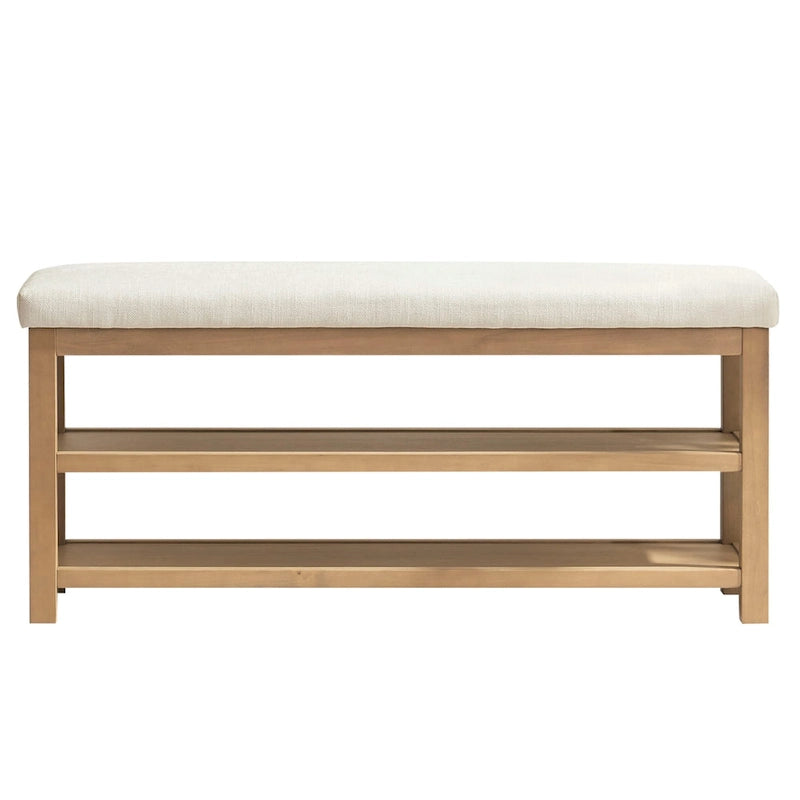 Banc multifonctionnel en bois massif avec étagères de rangement HUIMO 117 cm