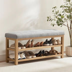 Banc multifonctionnel en bois massif avec étagères de rangement HUIMO 117 cm