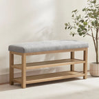 Banc multifonctionnel en bois massif avec étagères de rangement HUIMO 117 cm