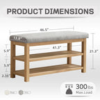 Banc multifonctionnel en bois massif avec étagères de rangement HUIMO 117 cm