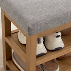 Banc multifonctionnel en bois massif avec étagères de rangement HUIMO 117 cm