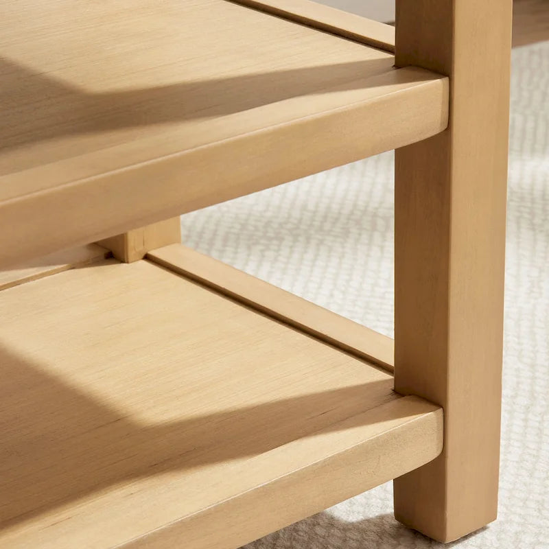 Banc multifonctionnel en bois massif avec étagères de rangement HUIMO 117 cm