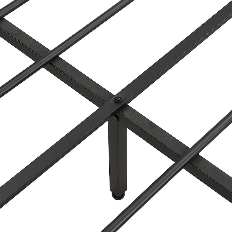 Lit plateforme en métal format grand lit avec tête de lit rembourrée et port USB