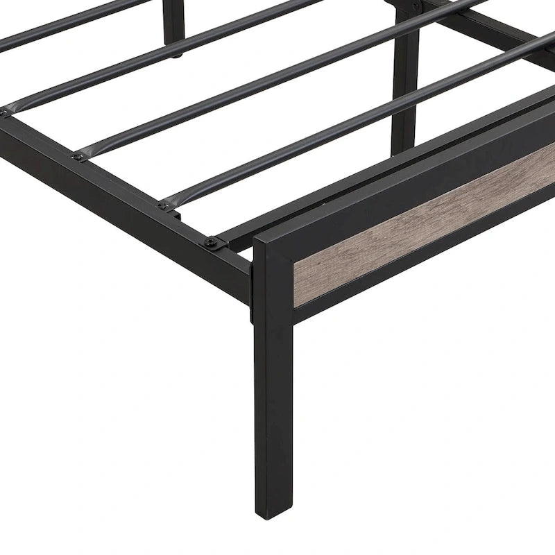 Lit plateforme en métal format grand lit avec tête de lit rembourrée et port USB