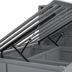 Lit double en bois gris avec tête de lit LED, station de charge, 2 tiroirs