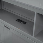 Lit double en bois gris avec tête de lit LED, station de charge, 2 tiroirs