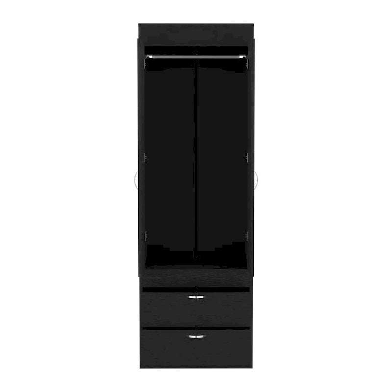 18.9 Armoire double moderne avec deux tiroirs inférieurs et une tringle de penderie pour chambre à coucher
