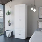 18.9 Armoire double moderne avec deux tiroirs inférieurs et une tringle de penderie pour chambre à coucher