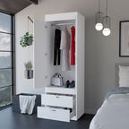 18.9 Armoire double moderne avec deux tiroirs inférieurs et une tringle de penderie pour chambre à coucher