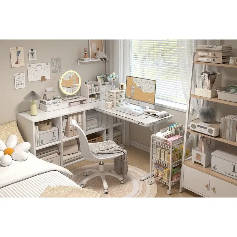 KOWO Bureau électrique debout en verre de 48 pouces avec plateau en verre trempé, poste de travail assis-debout à hauteur réglable pour bureau moderne