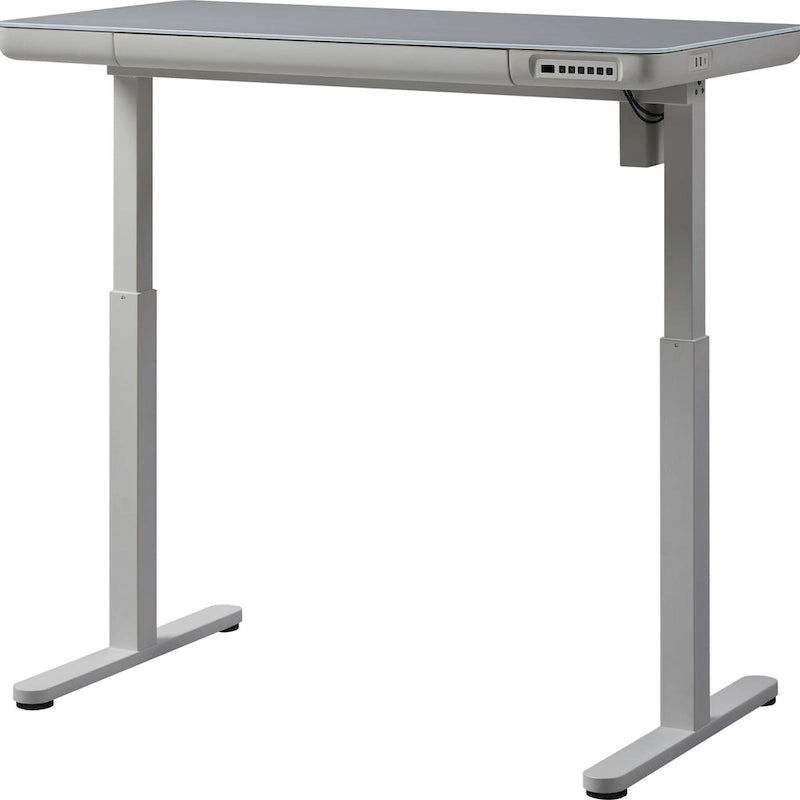 KOWO Bureau électrique debout en verre de 48 pouces avec plateau en verre trempé, poste de travail assis-debout à hauteur réglable pour bureau moderne