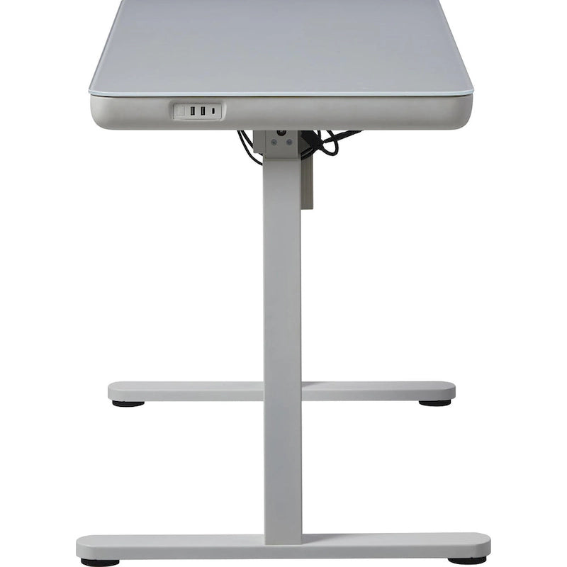 KOWO Bureau électrique debout en verre de 48 pouces avec plateau en verre trempé, poste de travail assis-debout à hauteur réglable pour bureau moderne