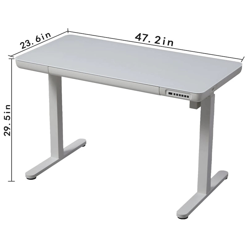 KOWO Bureau électrique debout en verre de 48 pouces avec plateau en verre trempé, poste de travail assis-debout à hauteur réglable pour bureau moderne