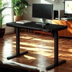 KOWO Bureau électrique debout en verre de 48 pouces avec plateau en verre trempé, poste de travail assis-debout à hauteur réglable pour bureau moderne