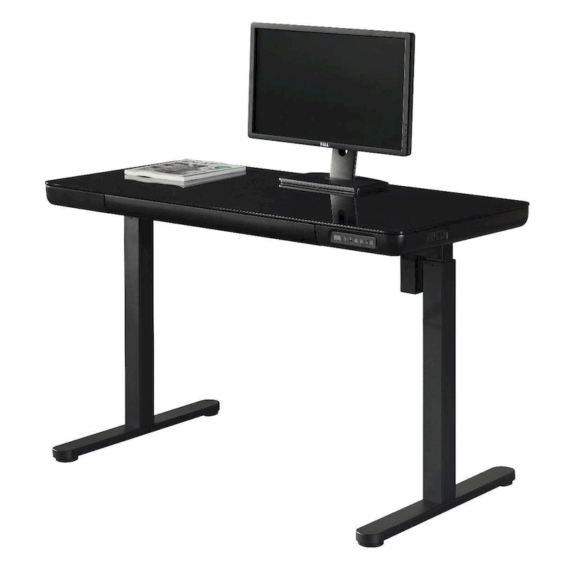 KOWO Bureau électrique debout en verre de 48 pouces avec plateau en verre trempé, poste de travail assis-debout à hauteur réglable pour bureau moderne