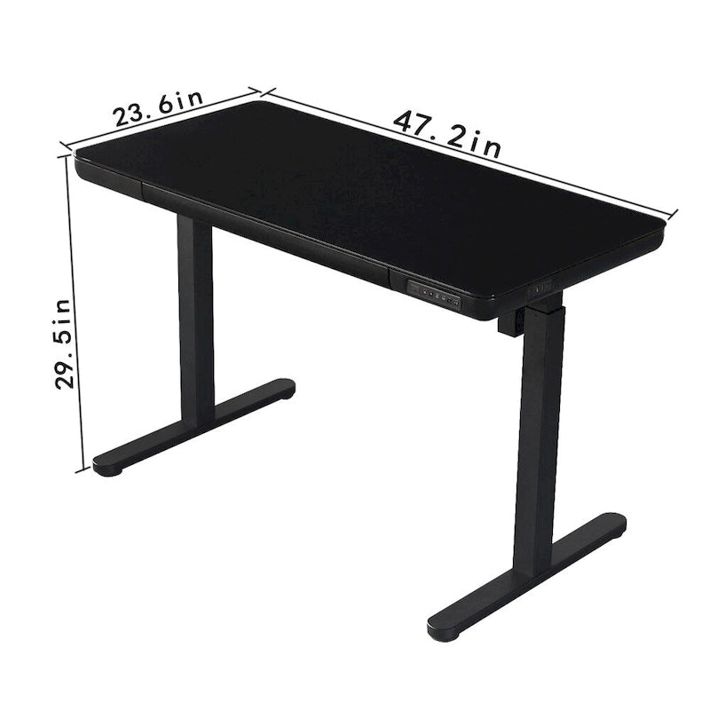 KOWO Bureau électrique debout en verre de 48 pouces avec plateau en verre trempé, poste de travail assis-debout à hauteur réglable pour bureau moderne