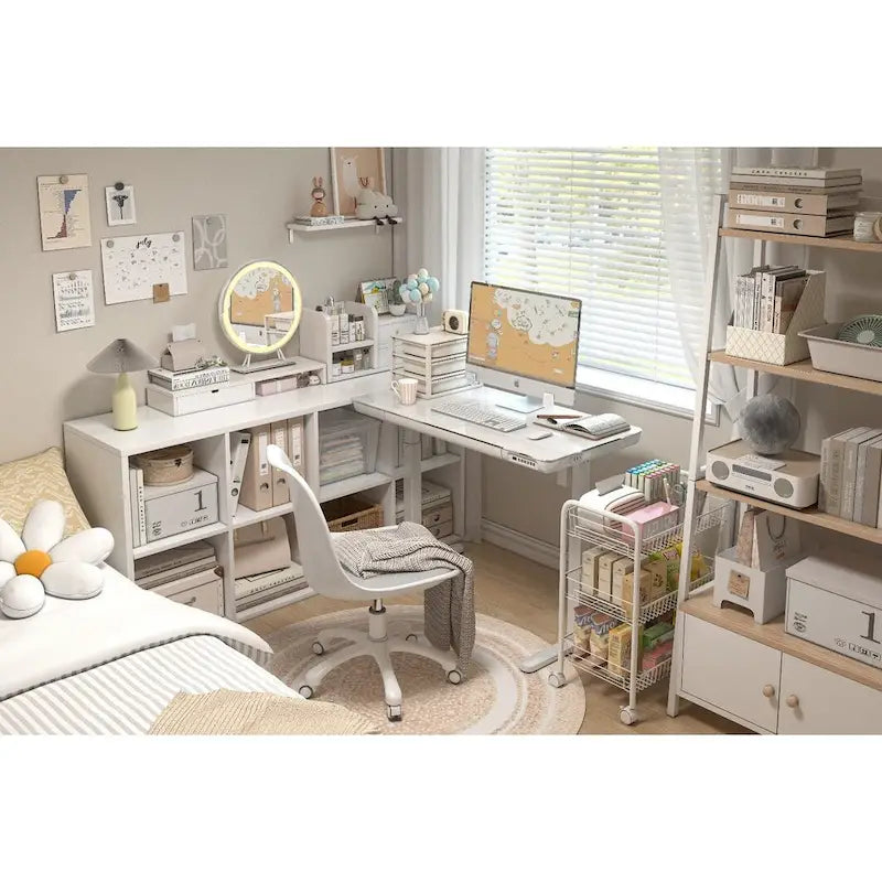 KOWO Bureau électrique debout en verre de 48 pouces avec plateau en verre trempé, poste de travail assis-debout à hauteur réglable pour bureau moderne