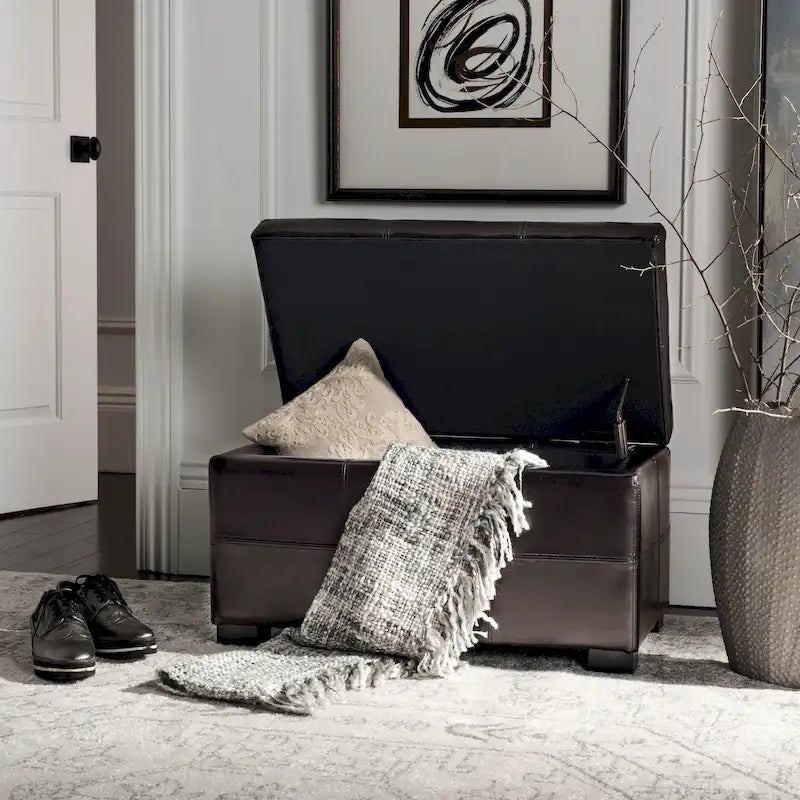 Banc de rangement Safavieh Liane en similicuir touffeté marron - 30,1 x 18,1 x 17,7 - 30Lx18Px18H