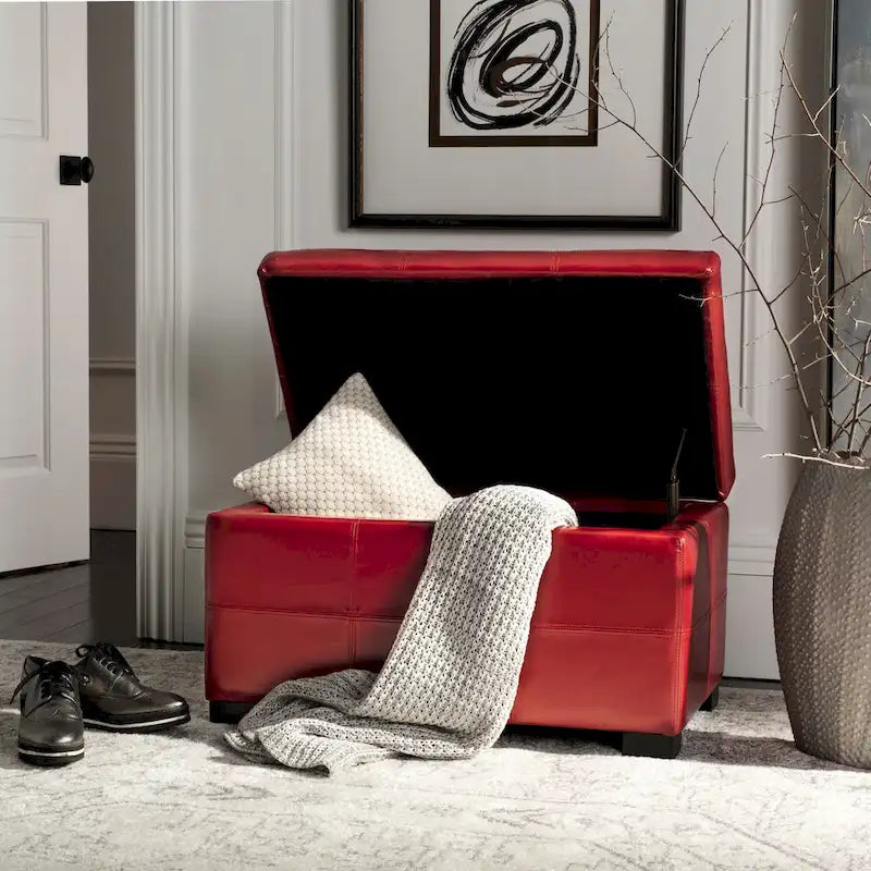 Banc de rangement Safavieh Liane en similicuir touffeté marron - 30,1 x 18,1 x 17,7 - 30Lx18Px18H