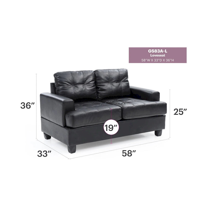 Canapé droit Sandridge en similicuir à accoudoirs évasés de 58 po de largeur - 34L x 58W x 36H