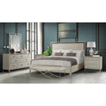  Mantalia Solid Wood Bedroom Set, Panel Bed, Dresser, Mirror, 2 Nightstands, and Bench, Champagne