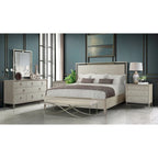  Mantalia Solid Wood Bedroom Set, Panel Bed, Dresser, Mirror, 2 Nightstands, and Bench, Champagne