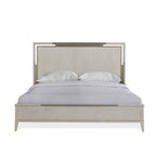 Ensemble de chambre à coucher en bois massif Mantalia, lit à panneaux, commode, miroir, 2 tables de chevet et banc, champagne